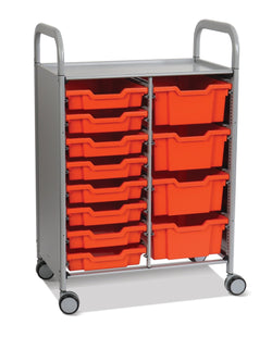 Gratnells Callero Double Cart in Silver with 8 Shallow Trays & 4 Deep Trays (GRA-SSET1844)