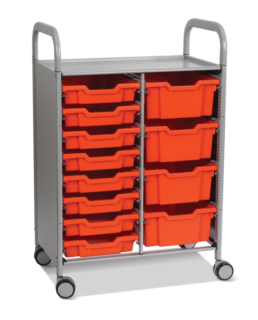 Gratnells Callero Double Cart in Silver with 8 Shallow Trays & 4 Deep Trays (GRA - SSET1844) - SchoolOutlet