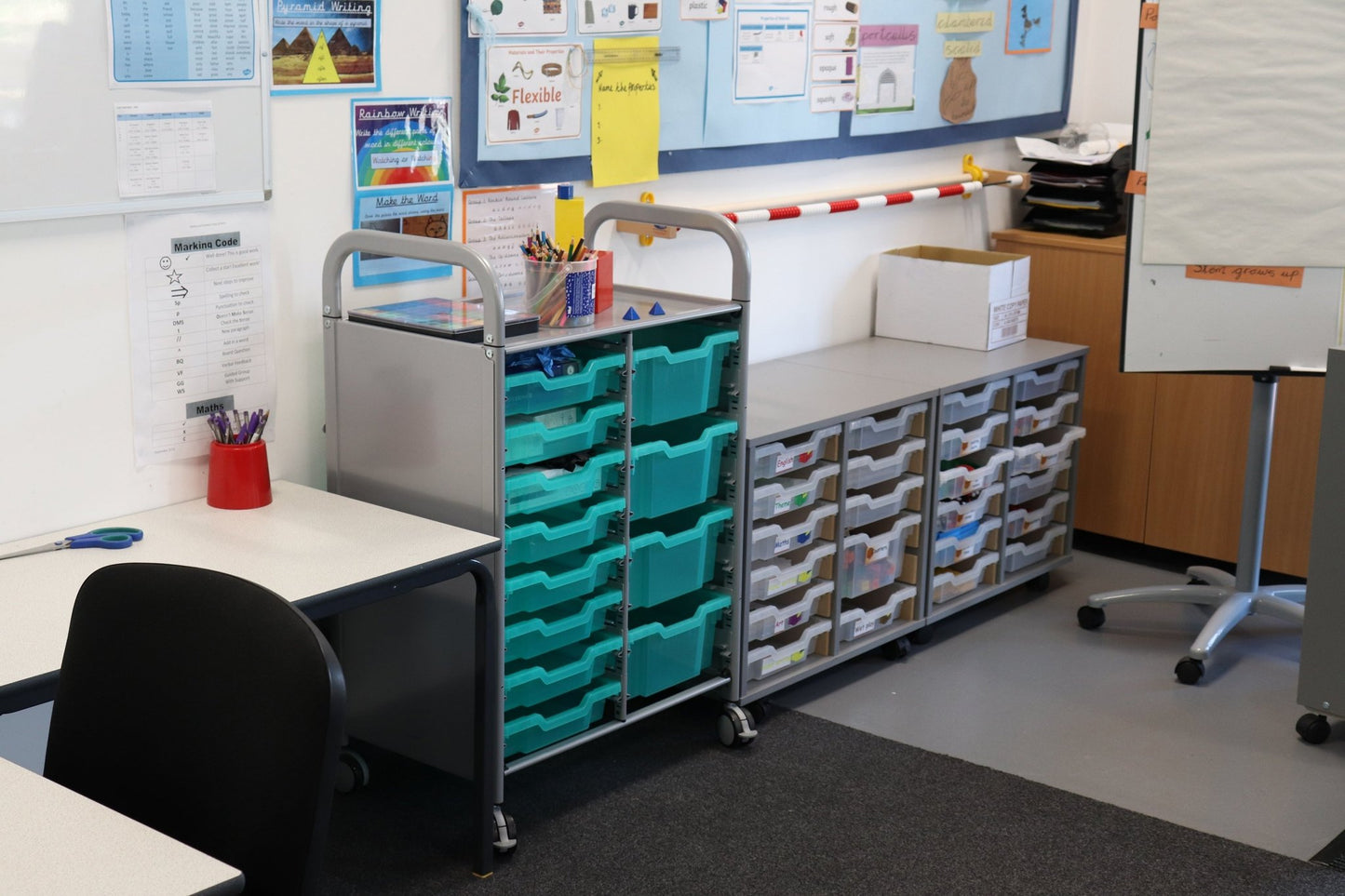 Gratnells Callero Double Cart in Silver with 8 Shallow Trays & 4 Deep Trays (GRA - SSET1844) - SchoolOutlet