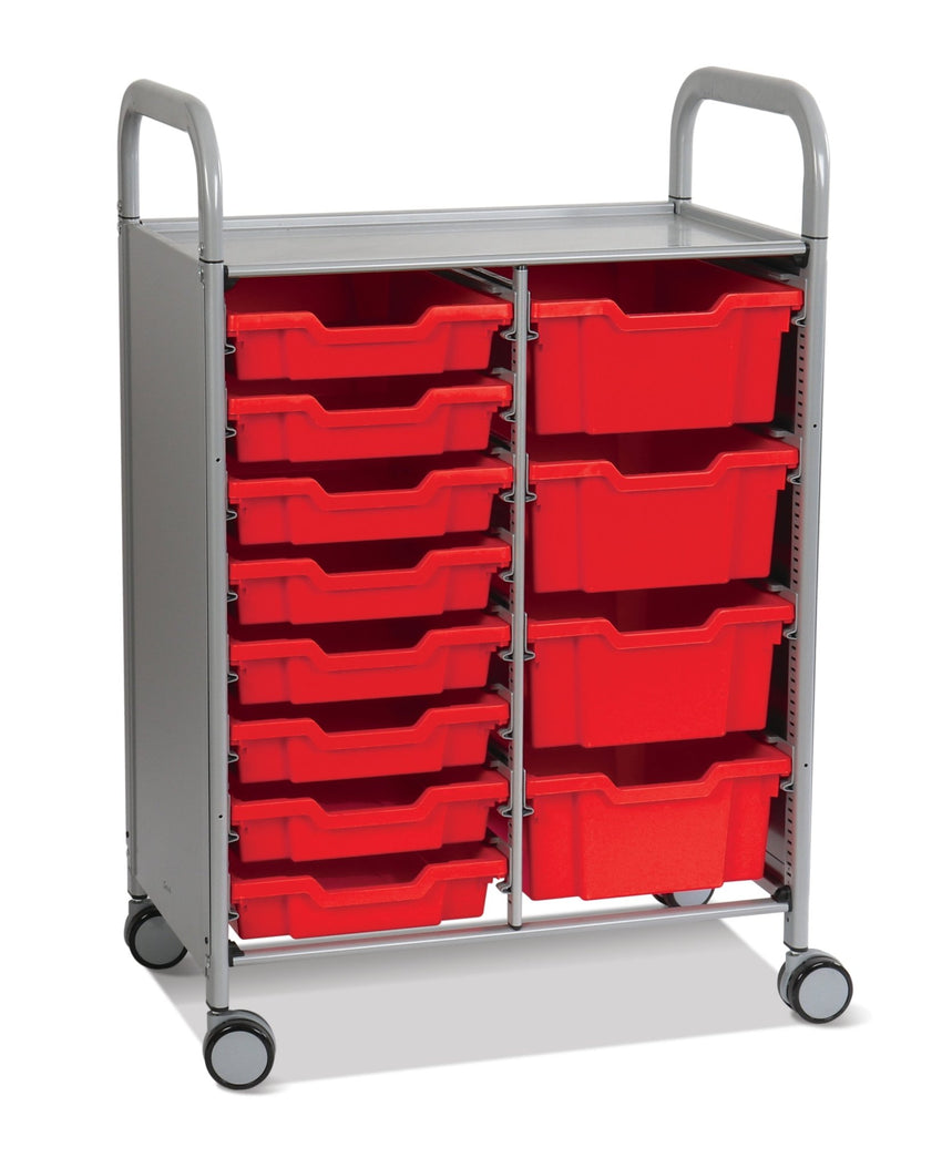 Gratnells Callero Double Cart in Silver with 8 Shallow Trays & 4 Deep Trays (GRA - SSET1844) - SchoolOutlet