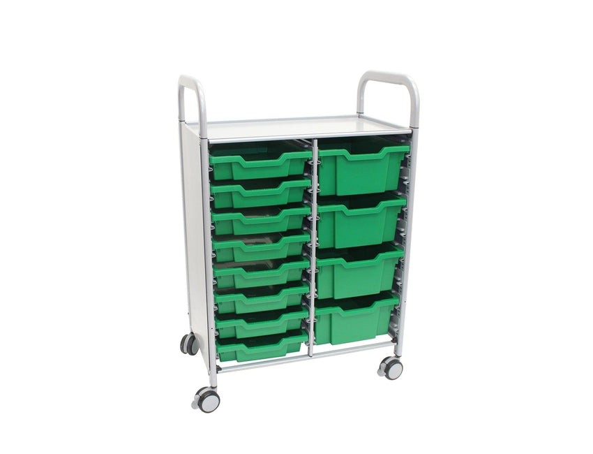 Gratnells Callero Double Cart in Silver with 8 Shallow Trays & 4 Deep Trays (GRA - SSET1844) - SchoolOutlet