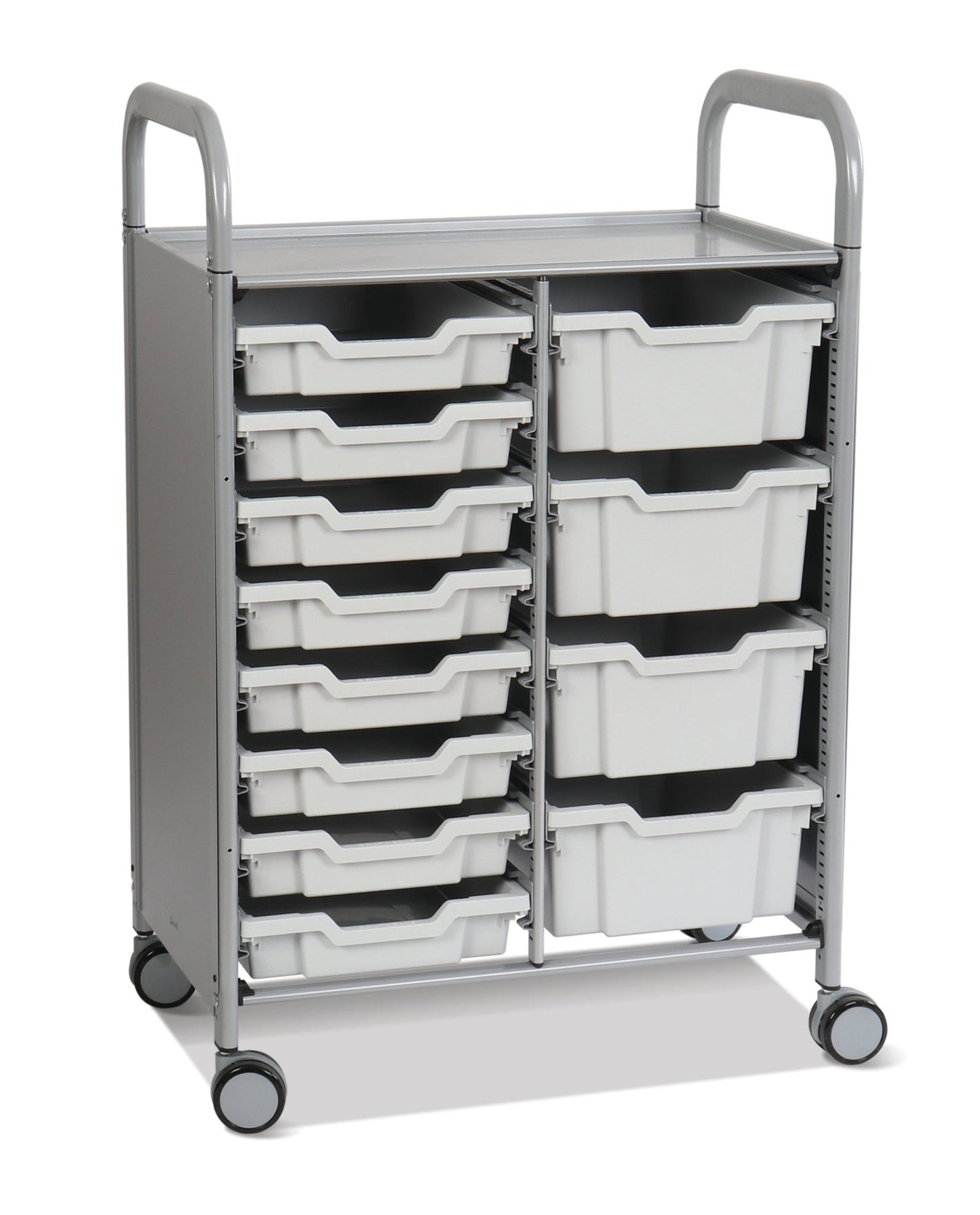 Gratnells Callero Double Cart in Silver with 8 Shallow Trays & 4 Deep Trays (GRA - SSET1844) - SchoolOutlet