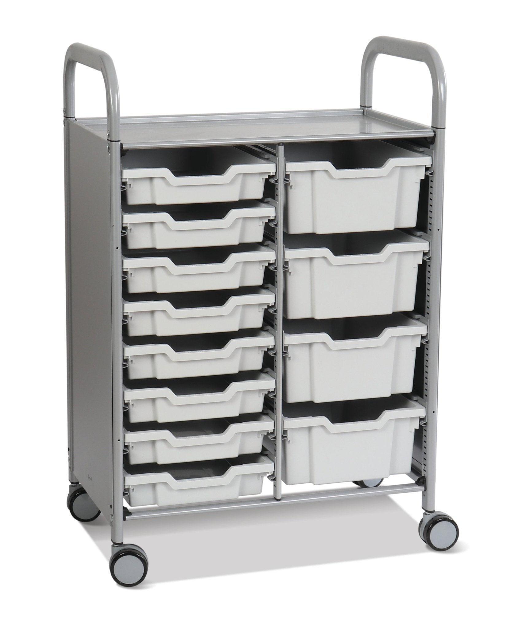 Gratnells Callero Double Cart in Silver with 8 Shallow Trays & 4 Deep Trays (GRA - SSET1844) - SchoolOutlet