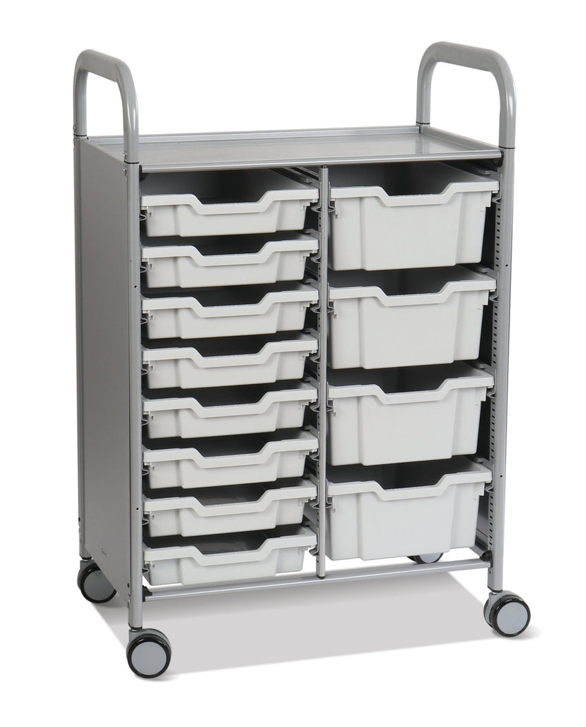 Gratnells Callero Double Cart in Silver with 8 Shallow Trays & 4 Deep Trays (GRA - SSET1844) - SchoolOutlet
