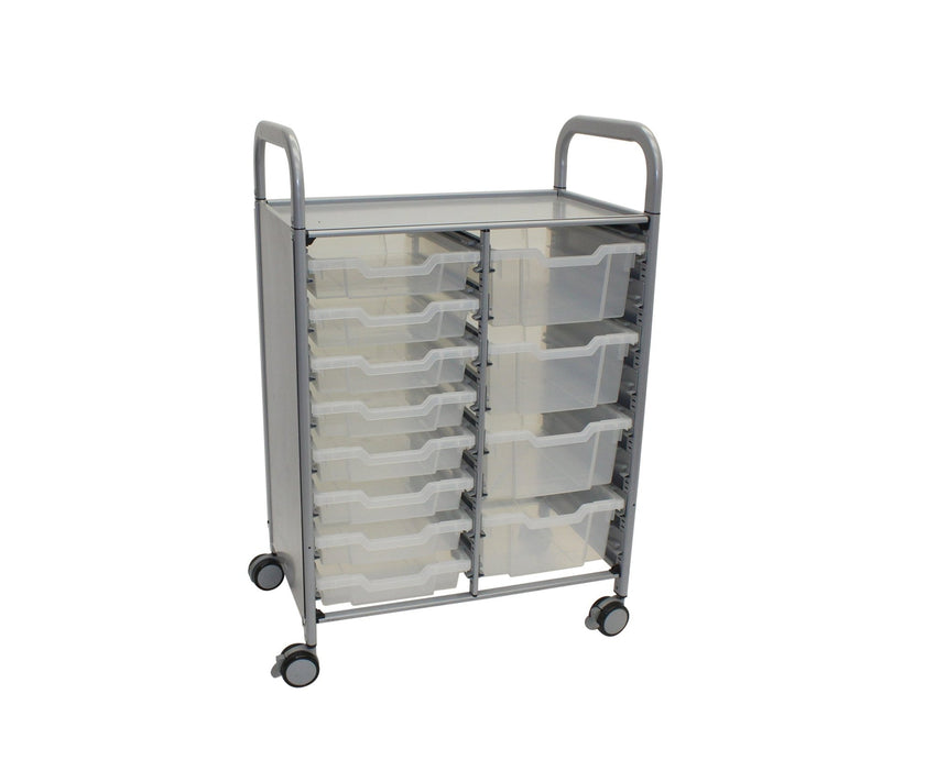 Gratnells Callero Double Cart in Silver with 8 Shallow Trays & 4 Deep Trays (GRA - SSET1844) - SchoolOutlet