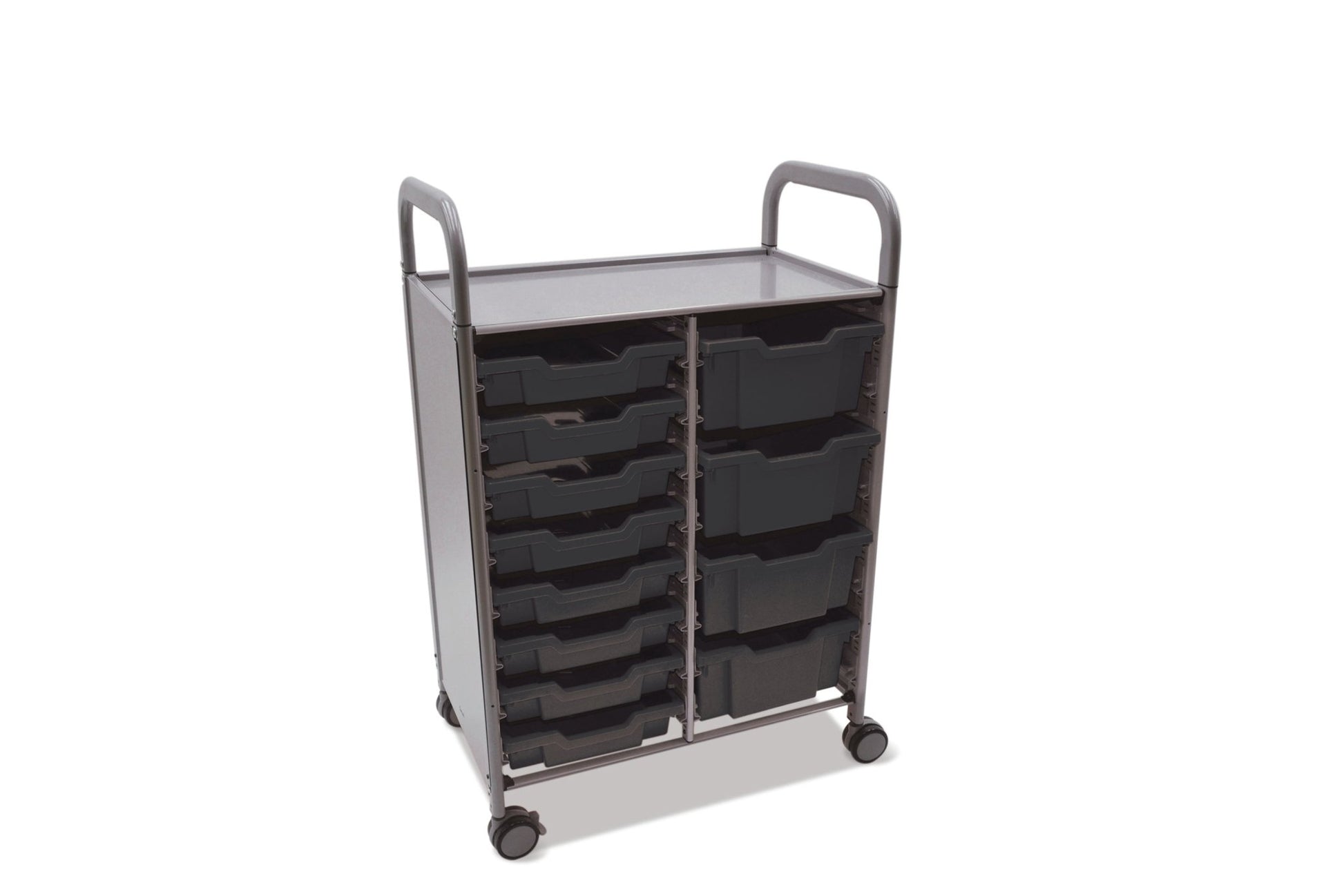 Gratnells Callero Double Cart in Silver with 8 Shallow Trays & 4 Deep Trays (GRA - SSET1844) - SchoolOutlet