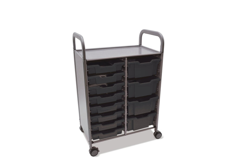 Gratnells Callero Double Cart in Silver with 8 Shallow Trays & 4 Deep Trays (GRA - SSET1844) - SchoolOutlet