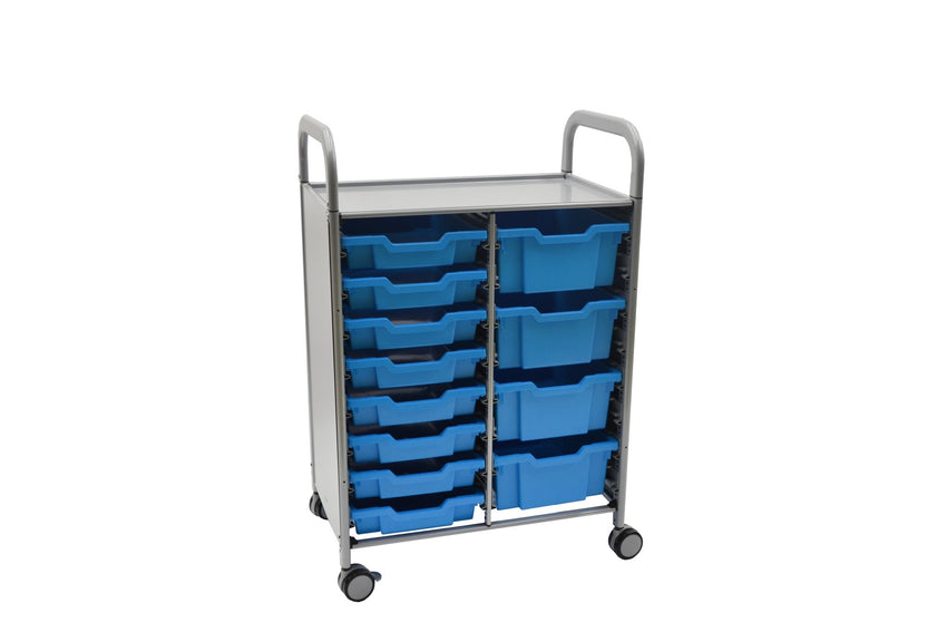 Gratnells Callero Double Cart in Silver with 8 Shallow Trays & 4 Deep Trays (GRA - SSET1844) - SchoolOutlet