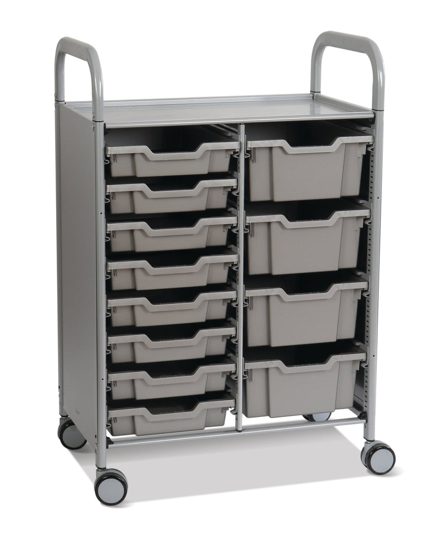 Gratnells Callero Double Cart in Silver with 8 Shallow Trays & 4 Deep Trays (GRA - SSET1844) - SchoolOutlet