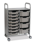 Gratnells Callero Double Cart in Silver with 8 Shallow Trays & 4 Deep Trays (GRA - SSET1844) - SchoolOutlet