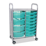Gratnells Callero Double Cart in Silver with 8 Shallow Trays & 4 Deep Trays (GRA - SSET1844) - SchoolOutlet