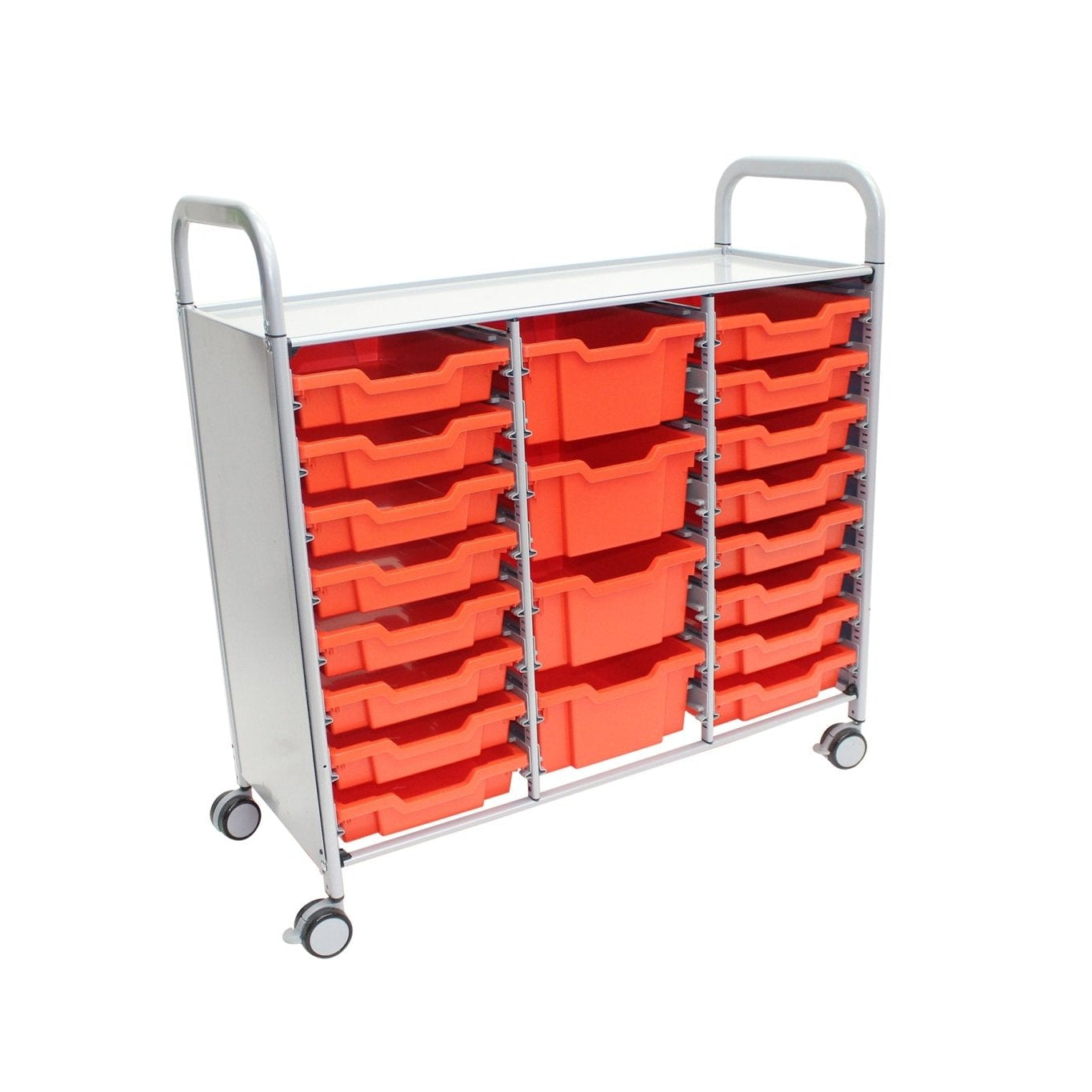 Gratnells Callero Triple Cart in Silver with 16 Shallow Trays & 4 Deep Trays (GRA - SSET2144) - SchoolOutlet