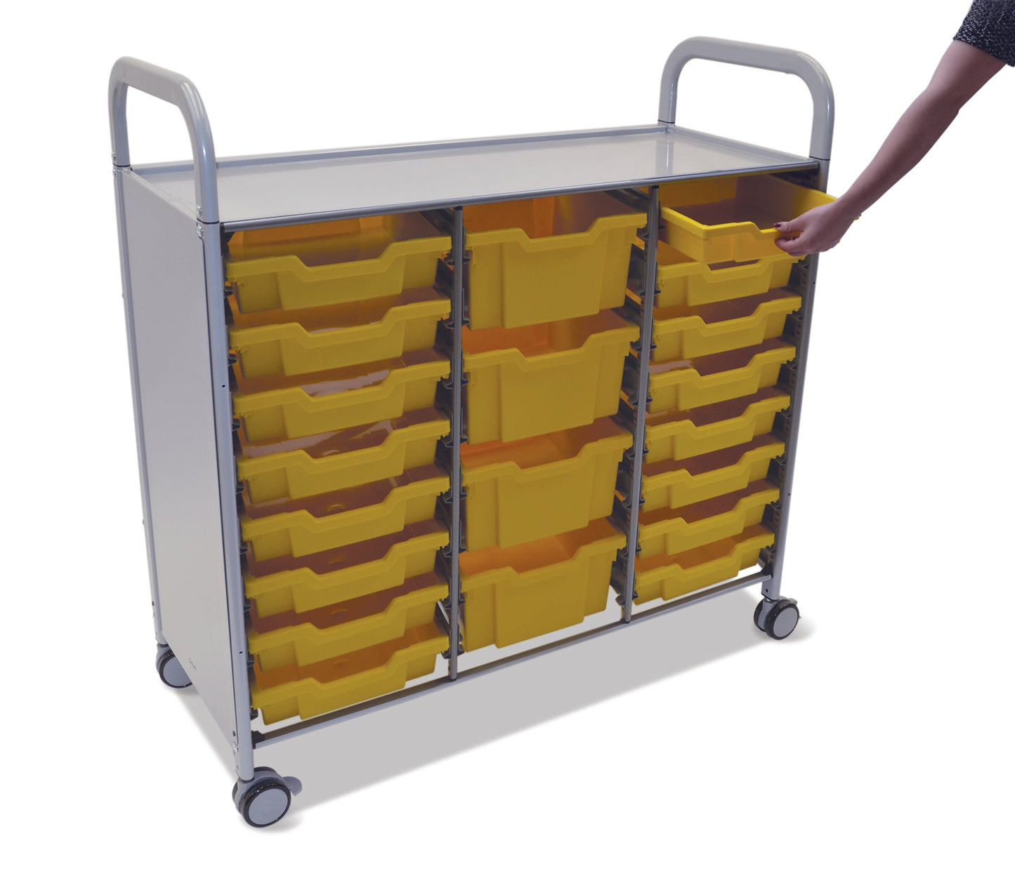 Gratnells Callero Triple Cart in Silver with 16 Shallow Trays & 4 Deep Trays (GRA - SSET2144) - SchoolOutlet
