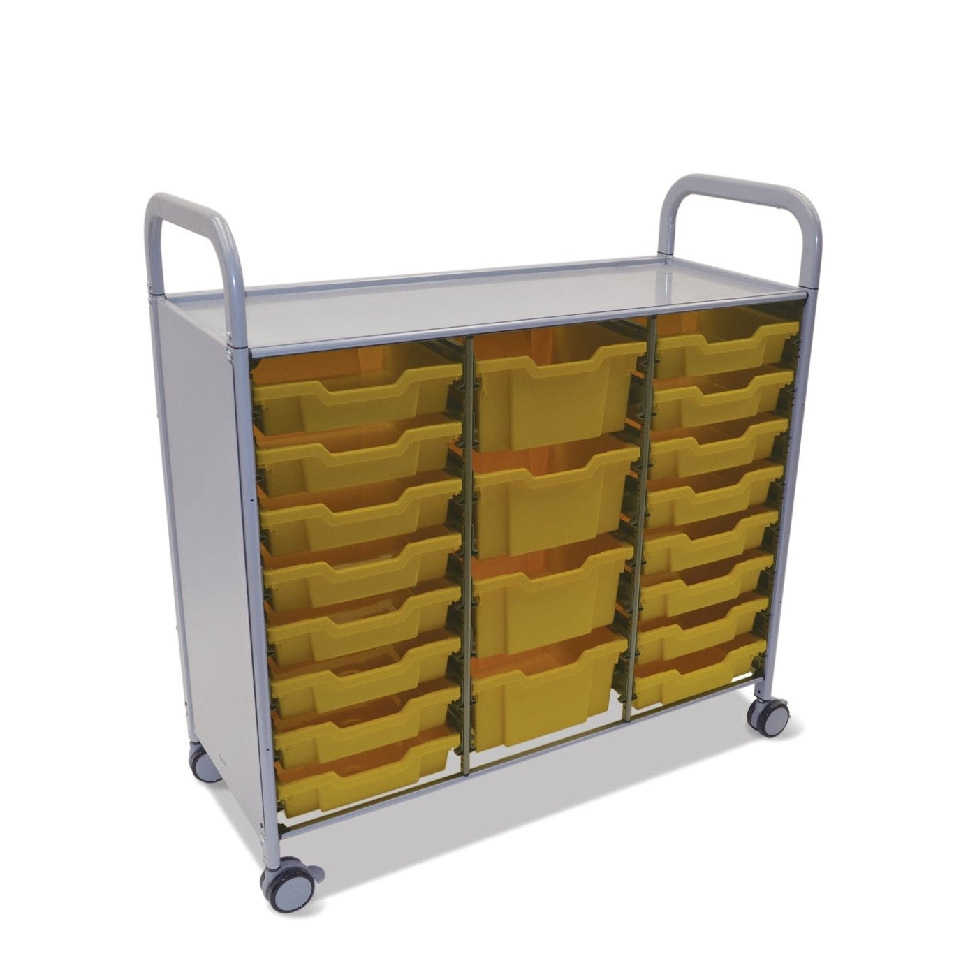 Gratnells Callero Triple Cart in Silver with 16 Shallow Trays & 4 Deep Trays (GRA - SSET2144) - SchoolOutlet