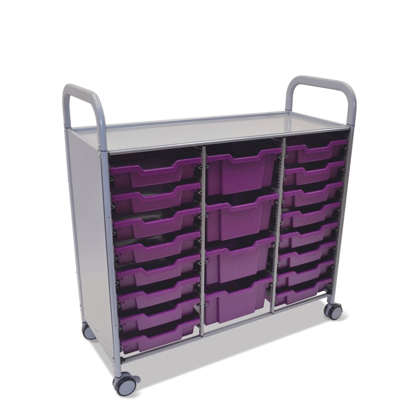 Gratnells Callero Triple Cart in Silver with 16 Shallow Trays & 4 Deep Trays (GRA - SSET2144) - SchoolOutlet