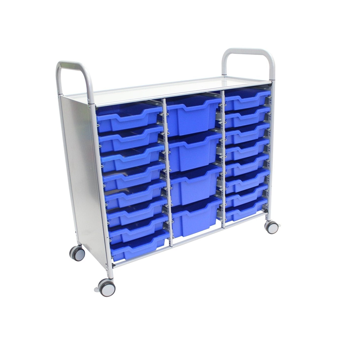 Gratnells Callero Triple Cart in Silver with 16 Shallow Trays & 4 Deep Trays (GRA - SSET2144) - SchoolOutlet