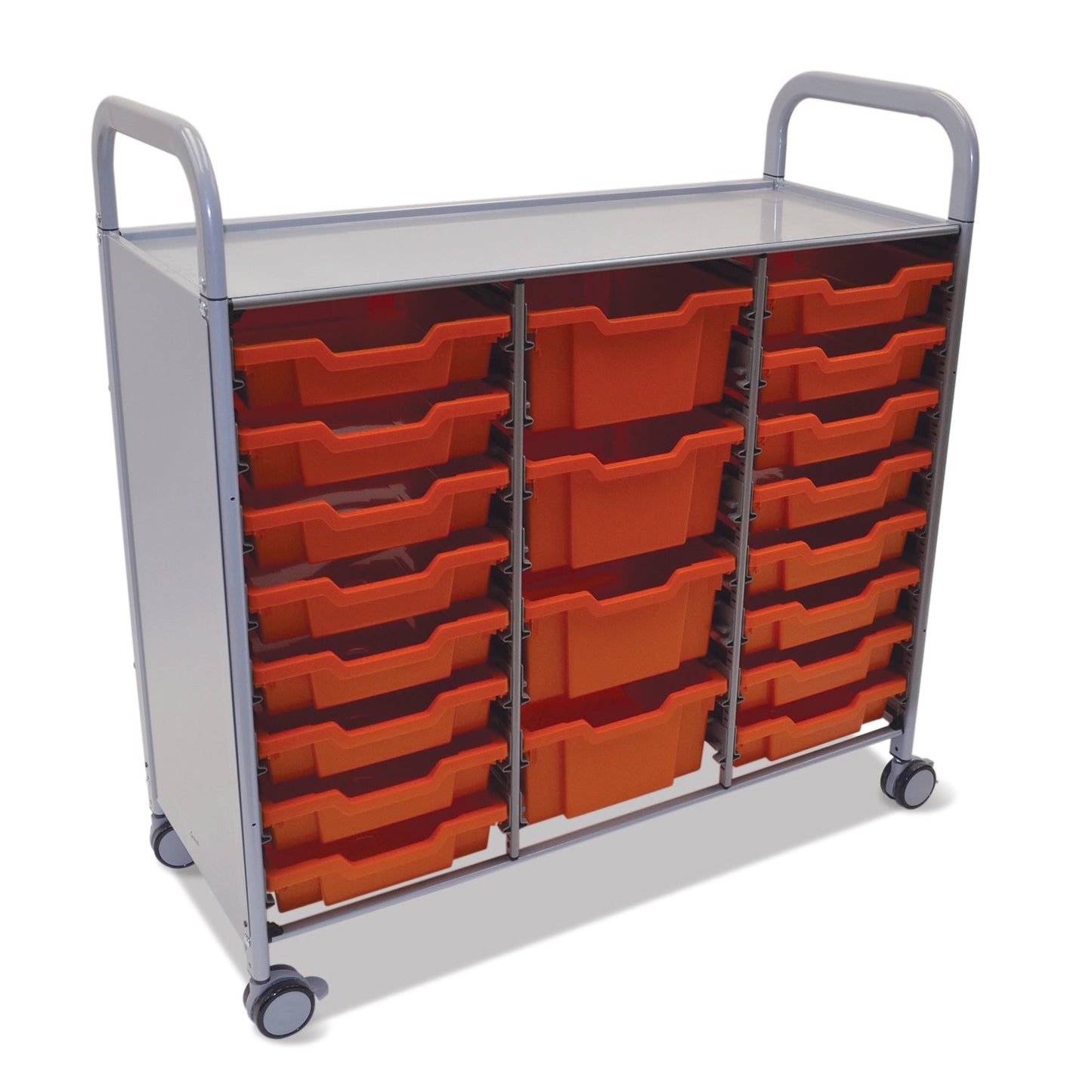 Gratnells Callero Triple Cart in Silver with 16 Shallow Trays & 4 Deep Trays (GRA - SSET2144) - SchoolOutlet