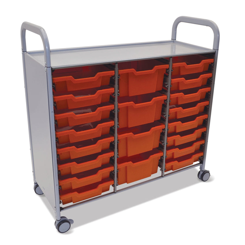 Gratnells Callero Triple Cart in Silver with 16 Shallow Trays & 4 Deep Trays (GRA - SSET2144) - SchoolOutlet