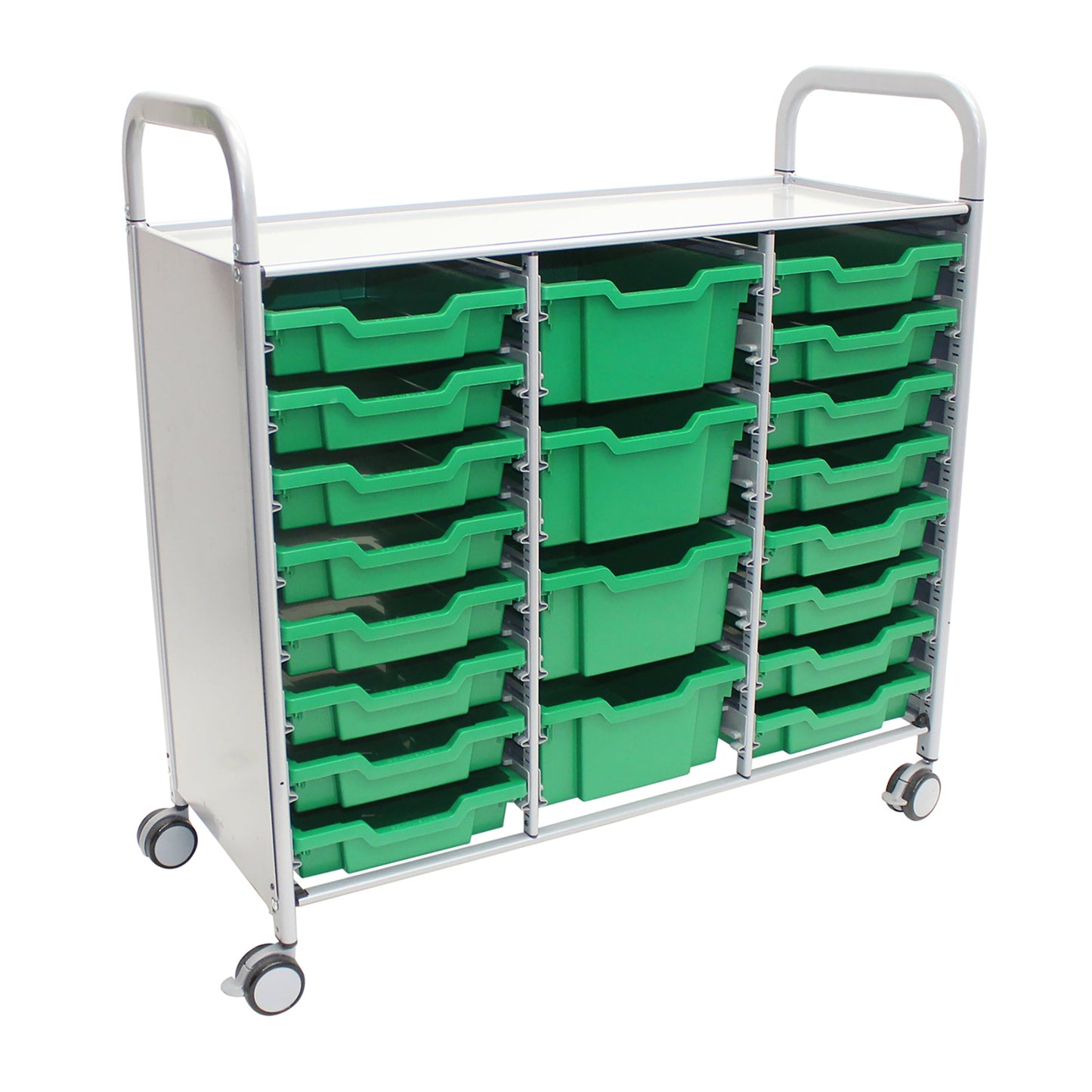 Gratnells Callero Triple Cart in Silver with 16 Shallow Trays & 4 Deep Trays (GRA - SSET2144) - SchoolOutlet
