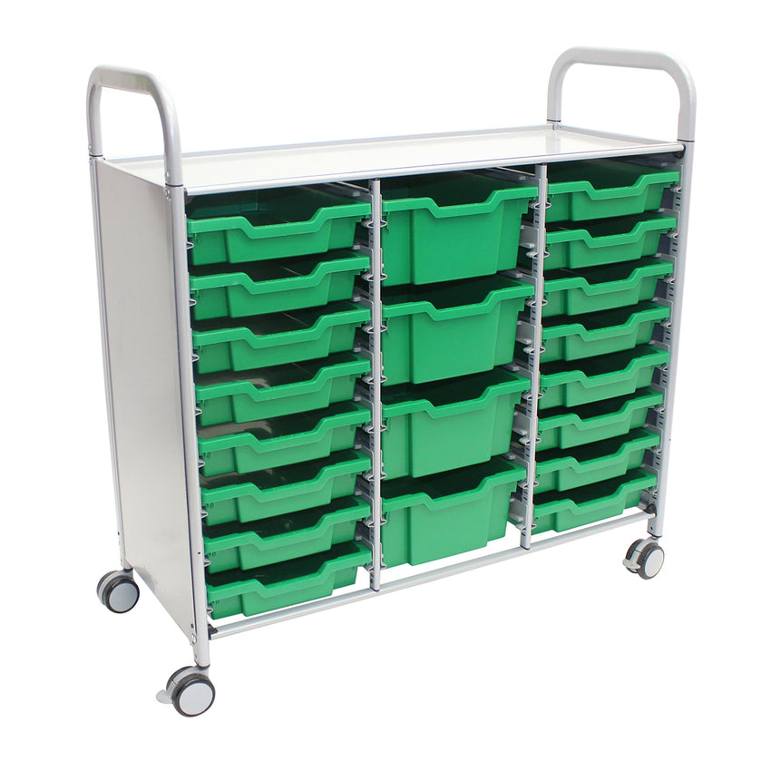 Gratnells Callero Triple Cart in Silver with 16 Shallow Trays & 4 Deep Trays (GRA - SSET2144) - SchoolOutlet
