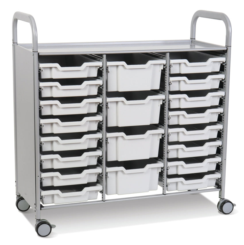Gratnells Callero Triple Cart in Silver with 16 Shallow Trays & 4 Deep Trays (GRA - SSET2144) - SchoolOutlet