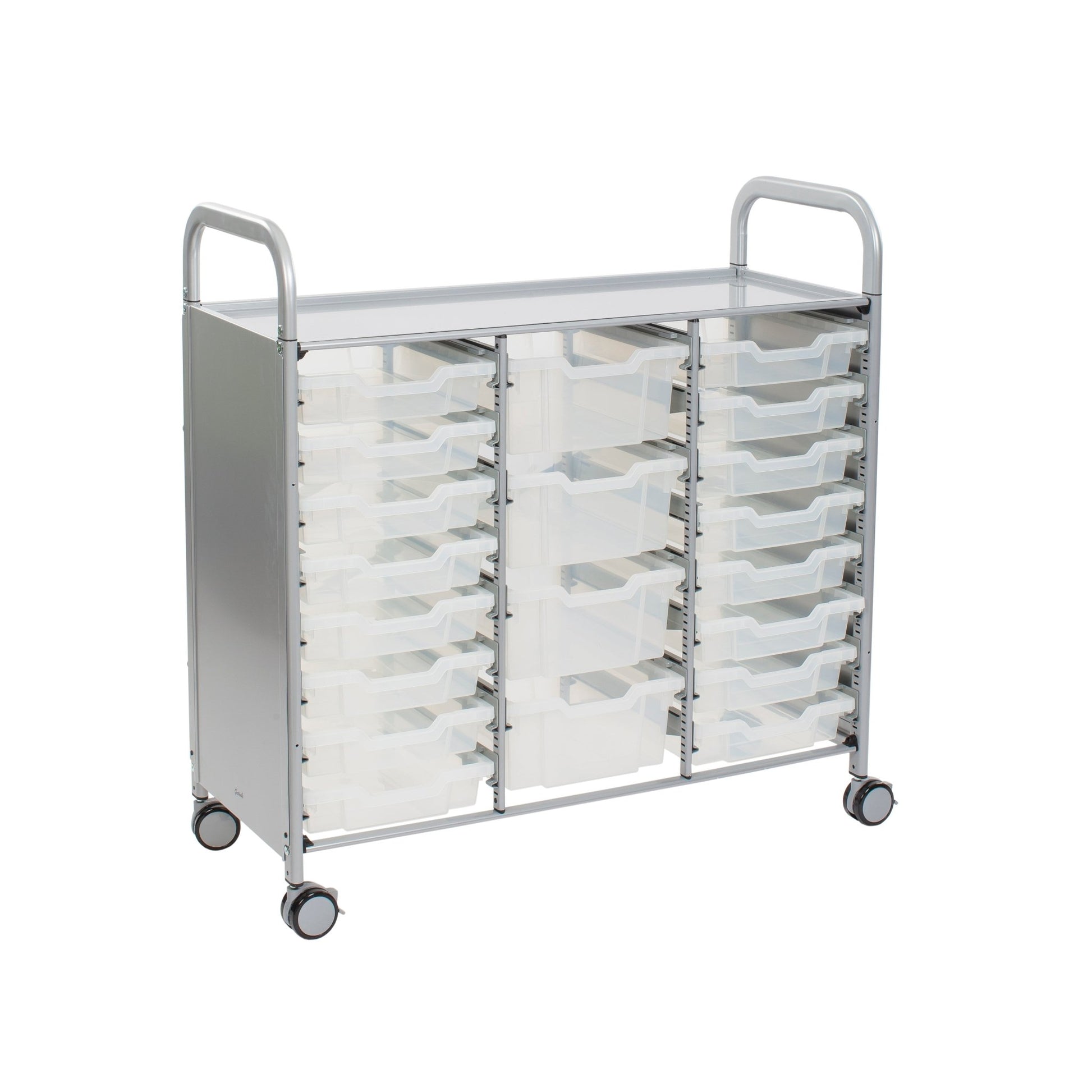 Gratnells Callero Triple Cart in Silver with 16 Shallow Trays & 4 Deep Trays (GRA - SSET2144) - SchoolOutlet