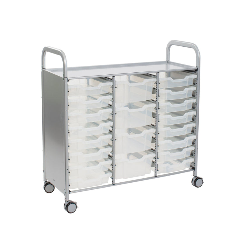 Gratnells Callero Triple Cart in Silver with 16 Shallow Trays & 4 Deep Trays (GRA - SSET2144) - SchoolOutlet