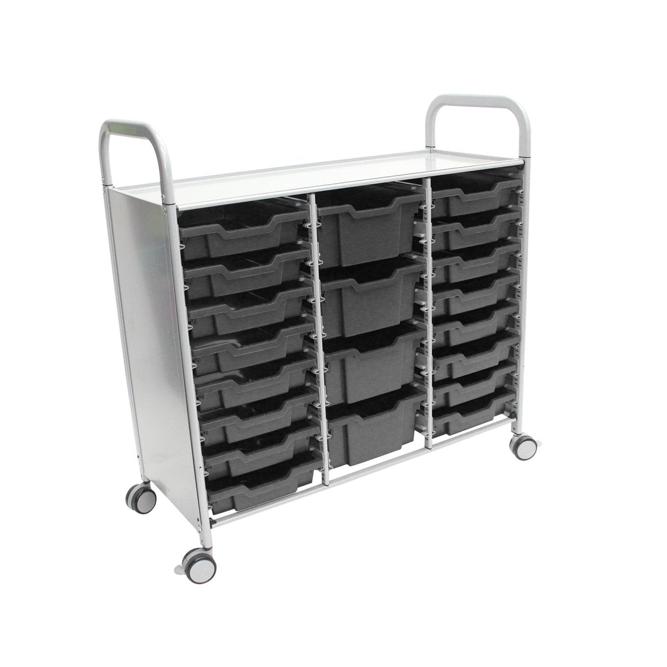 Gratnells Callero Triple Cart in Silver with 16 Shallow Trays & 4 Deep Trays (GRA - SSET2144) - SchoolOutlet
