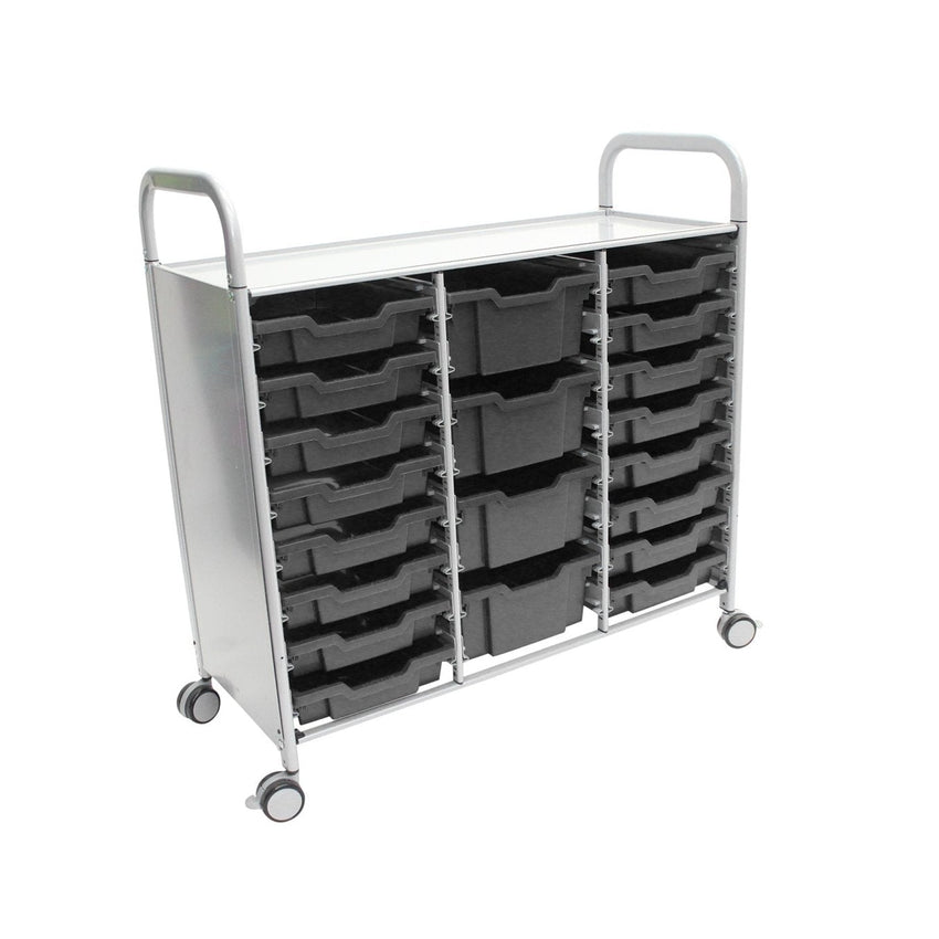 Gratnells Callero Triple Cart in Silver with 16 Shallow Trays & 4 Deep Trays (GRA - SSET2144) - SchoolOutlet