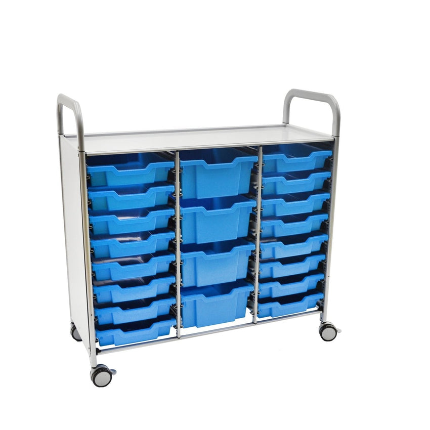 Gratnells Callero Triple Cart in Silver with 16 Shallow Trays & 4 Deep Trays (GRA - SSET2144) - SchoolOutlet
