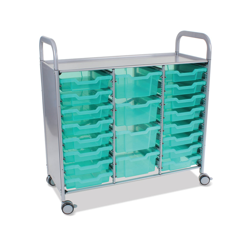 Gratnells Callero Triple Cart in Silver with 16 Shallow Trays & 4 Deep Trays (GRA - SSET2144) - SchoolOutlet