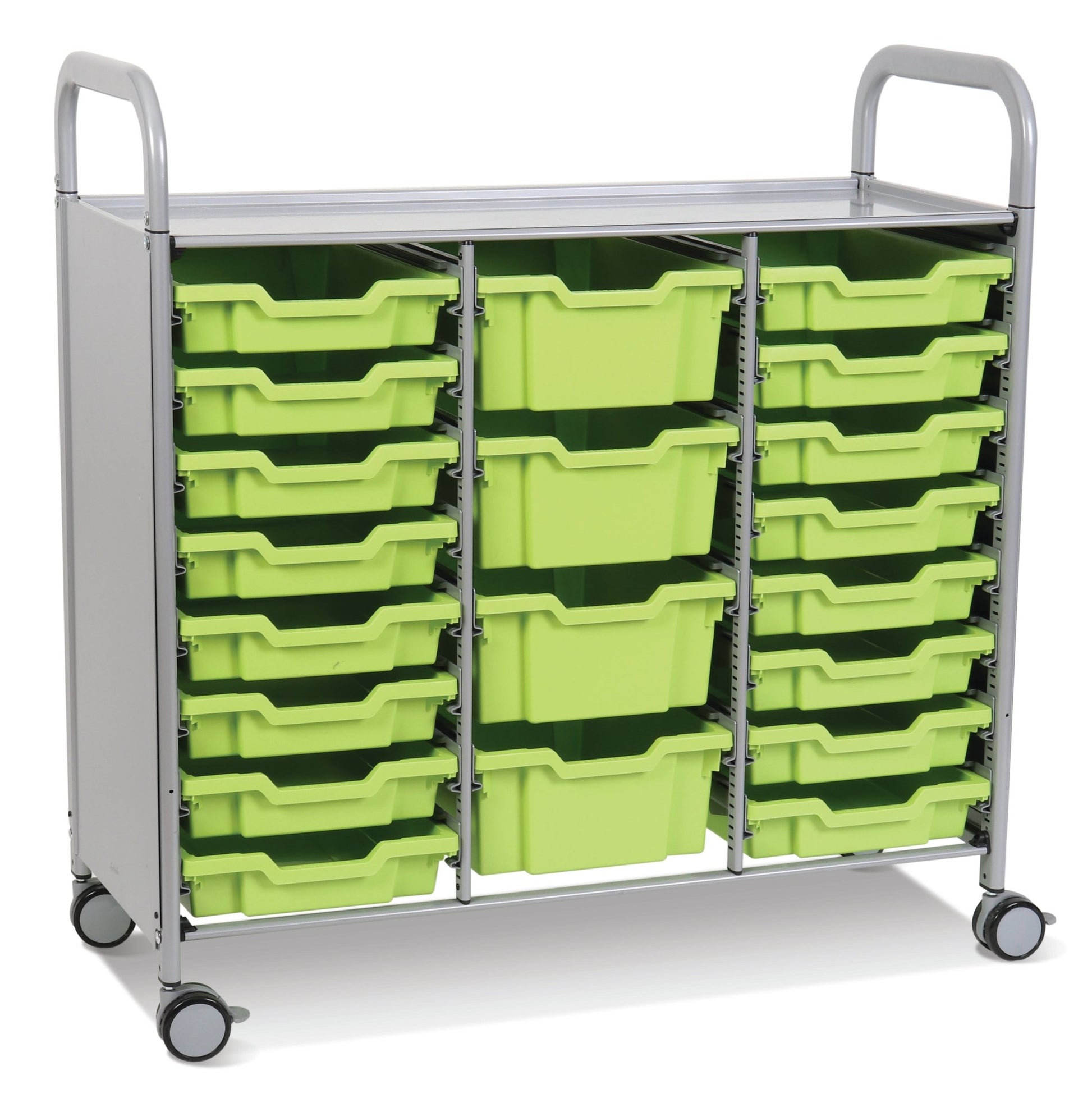 Gratnells Callero Triple Cart in Silver with 16 Shallow Trays & 4 Deep Trays (GRA - SSET2144) - SchoolOutlet