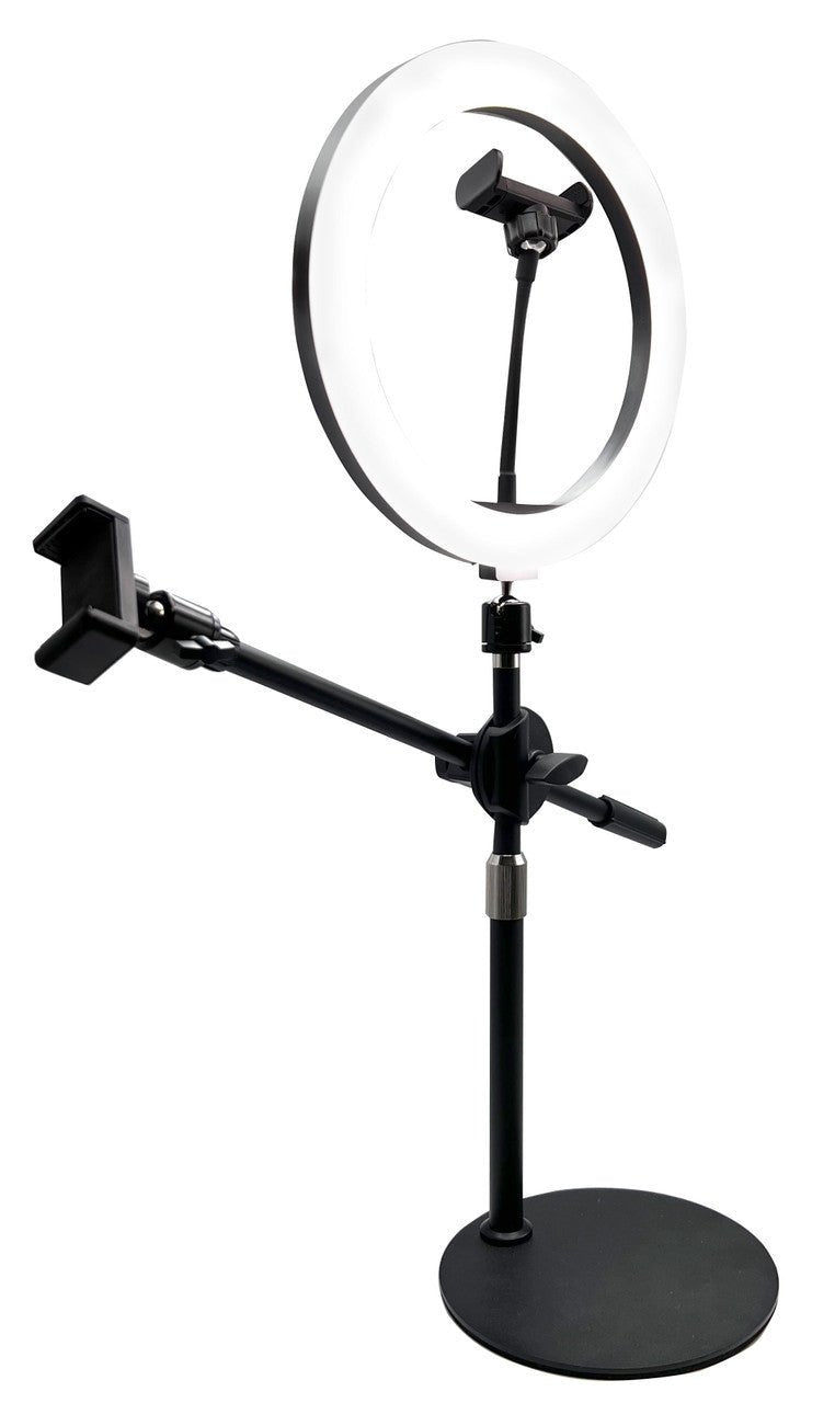 HamiltonBuhl Content Creators Set - Ring Light with Dual Smartphone Holders (HML - BLITE - MIC) - SchoolOutlet