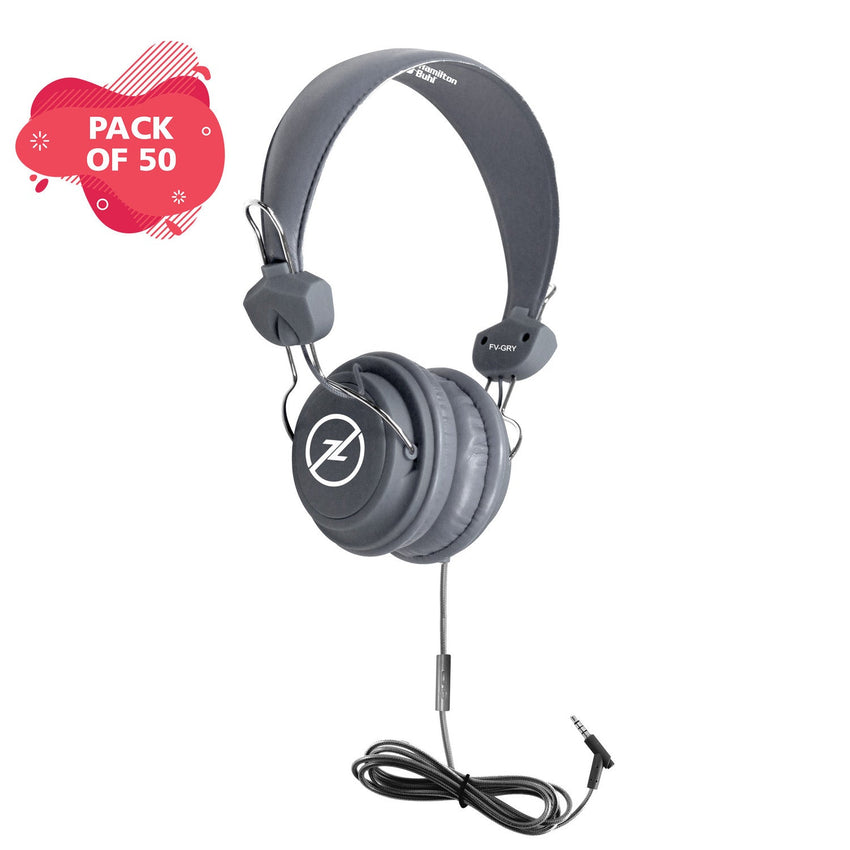 HamiltonBuhl Favoritz TRRS Headset with In - Line Microphone 50 Pack (HML - FVGRY - 50) - SchoolOutlet