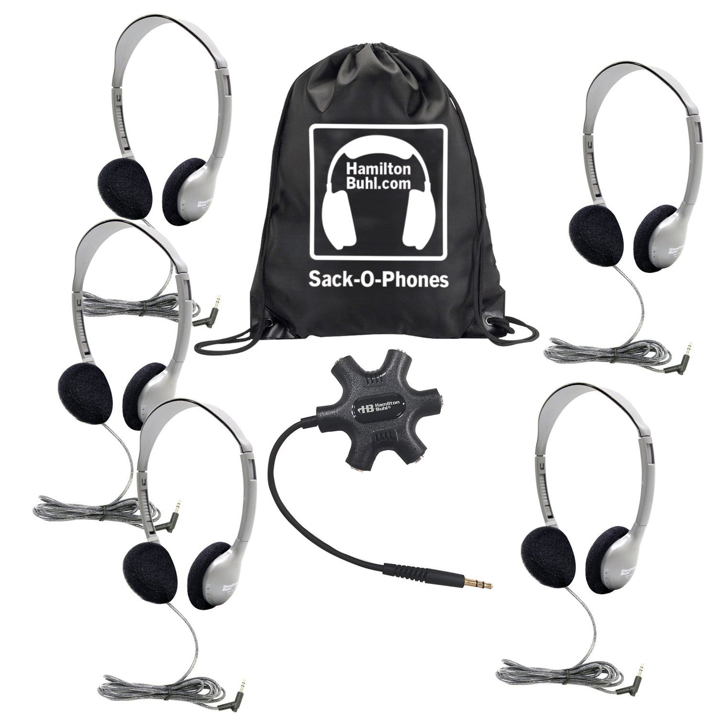 HamiltonBuhl Galaxy Econo - Line of Sack - O - Phones with 5 Personal - Sized HA2 Headphones, Starfish Jackbox and Carry Bag (HML - GJB5HA2 - XXX) - SchoolOutlet