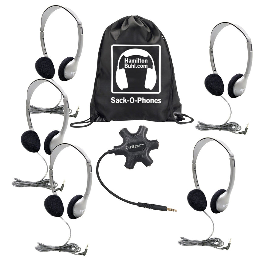 HamiltonBuhl Galaxy Econo - Line of Sack - O - Phones with 5 Personal - Sized HA2 Headphones, Starfish Jackbox and Carry Bag (HML - GJB5HA2 - XXX) - SchoolOutlet