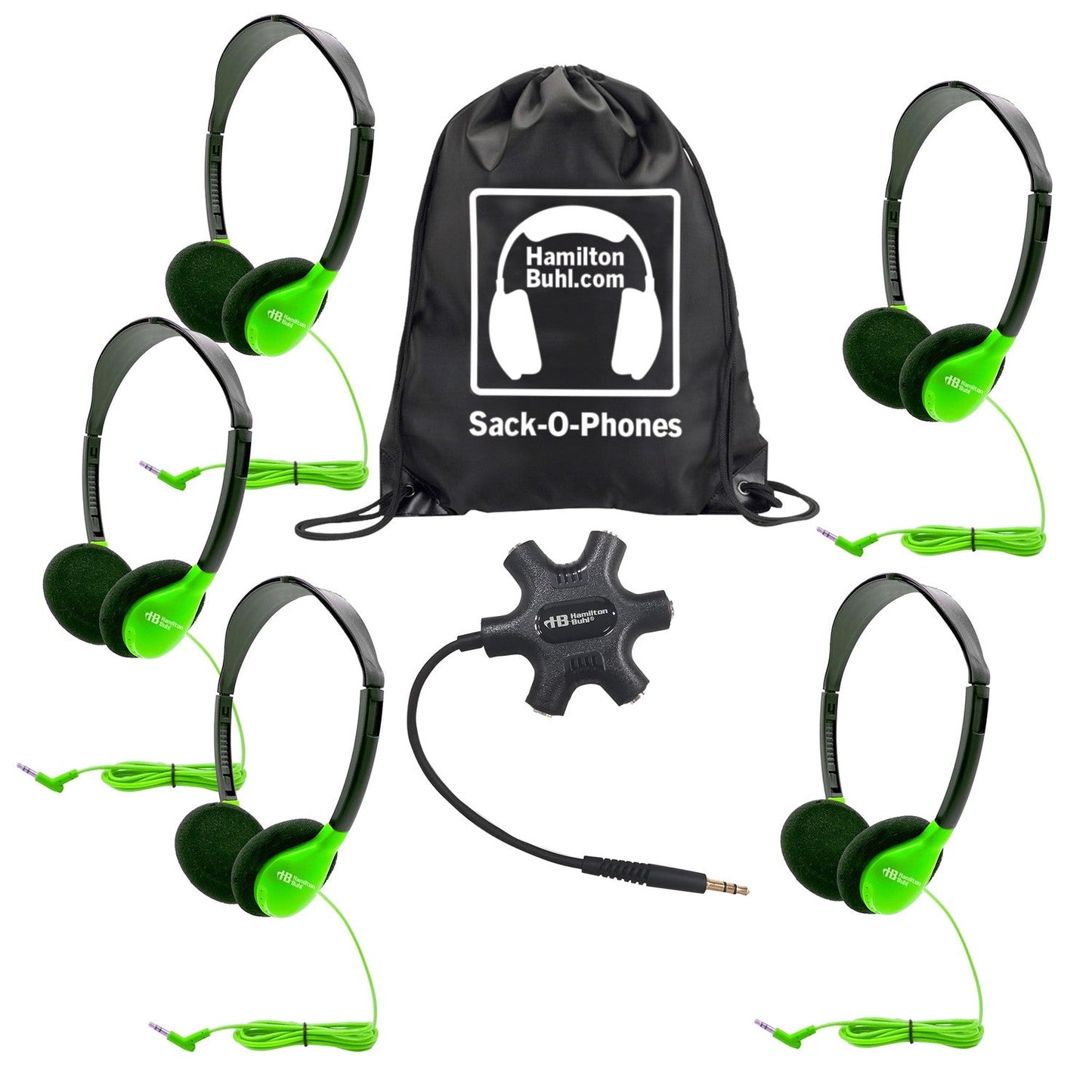 HamiltonBuhl Galaxy Econo - Line of Sack - O - Phones with 5 Personal - Sized HA2 Headphones, Starfish Jackbox and Carry Bag (HML - GJB5HA2 - XXX) - SchoolOutlet
