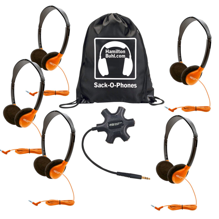 HamiltonBuhl Galaxy Econo - Line of Sack - O - Phones with 5 Personal - Sized HA2 Headphones, Starfish Jackbox and Carry Bag (HML - GJB5HA2 - XXX) - SchoolOutlet