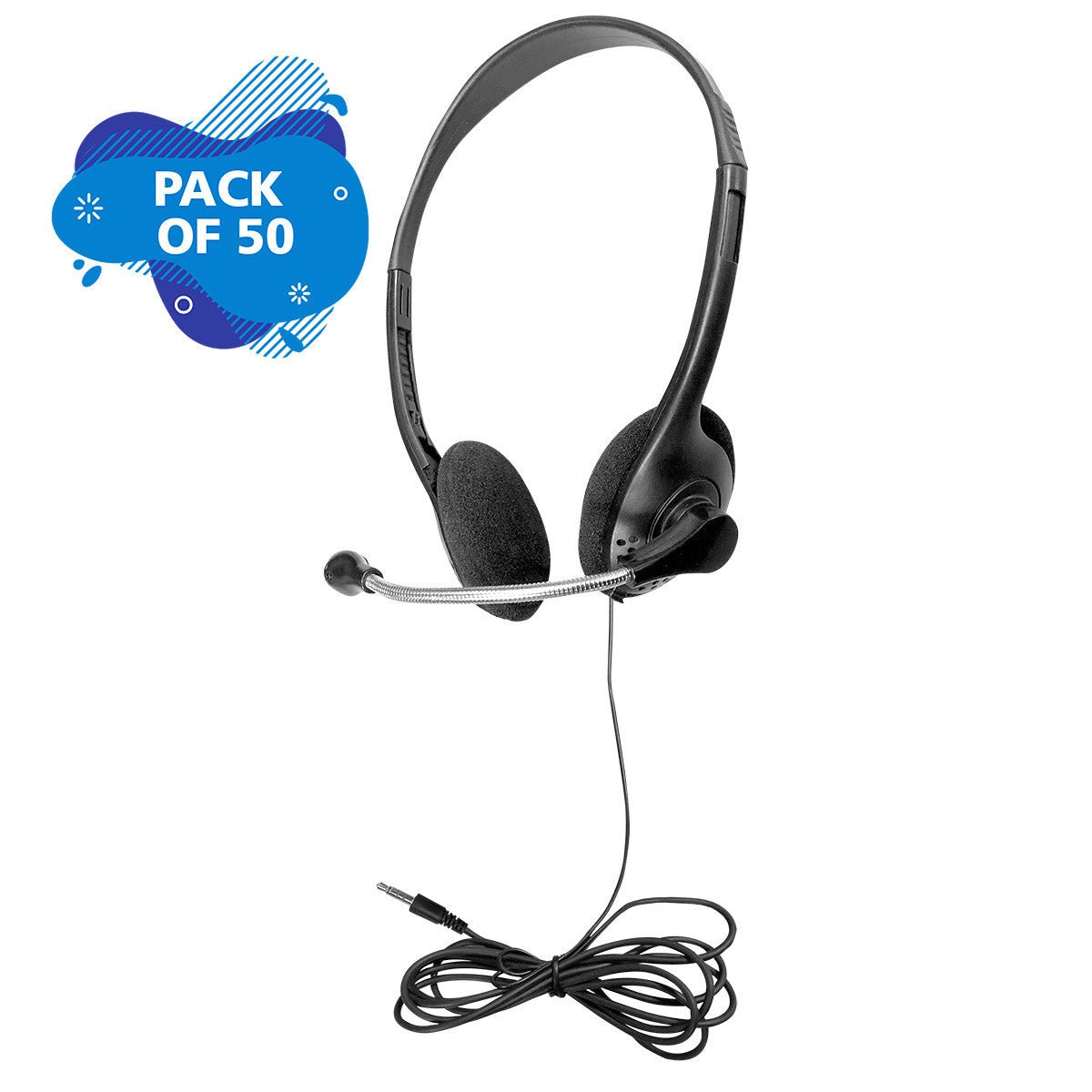 HamiltonBuhl Multi - Pack of 50 Personal Headsets with Steel - Reinforced Mic, TRRS Plug and Foam Ear Cushions (HML - HA2G - P50) - SchoolOutlet