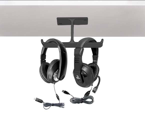 HamiltonBuhl Hook - It Dual Headphone/Headset Hanger with 3M Adhesive and Screws (HML - HP - HOOK) - SchoolOutlet