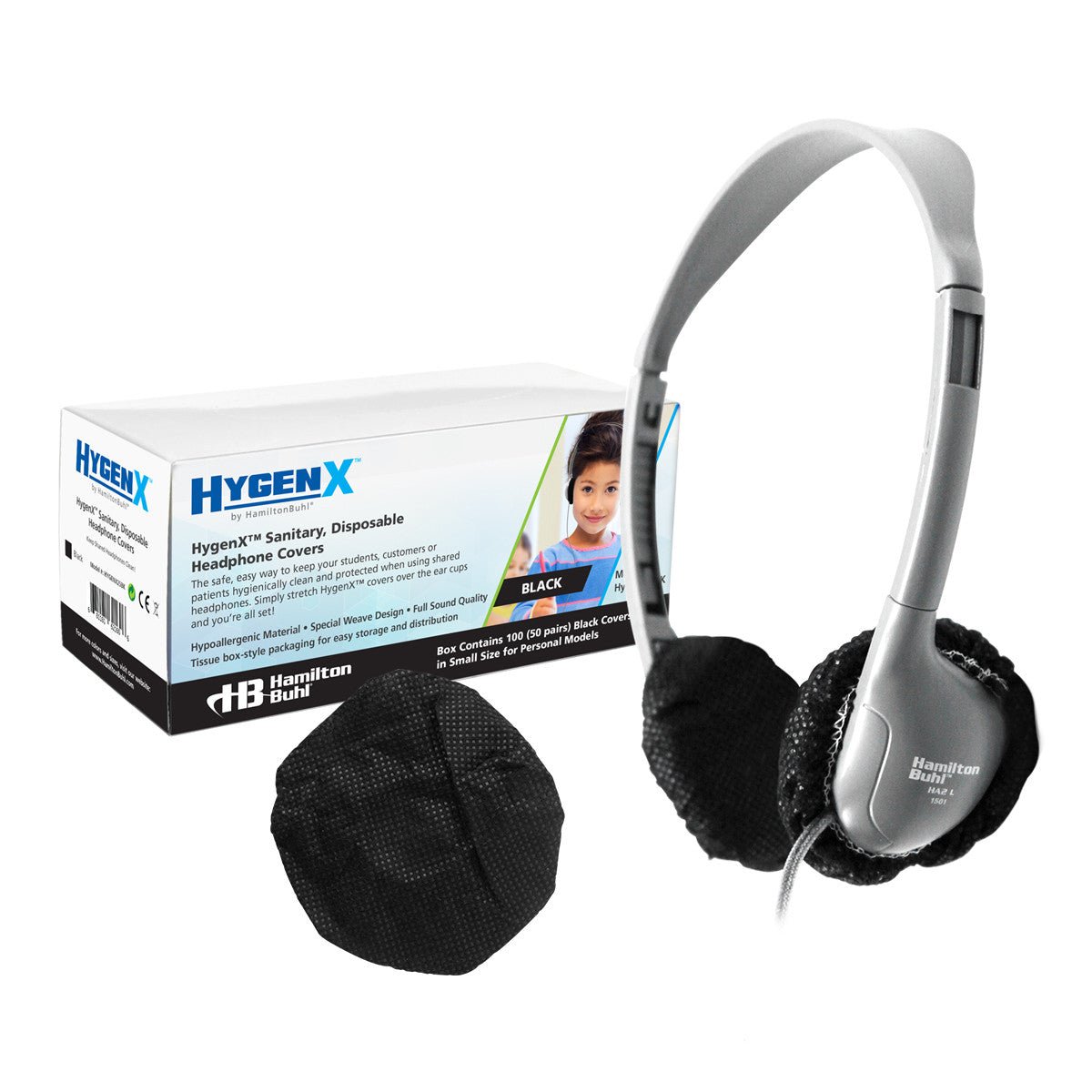 HamiltonBuhl HygenX Sanitary, Disposable Ear Cushion Covers for 2.5" Personal - Sized Headphones and Headsets, 50 Pairs (HML - HYGENX25 - XXX) - SchoolOutlet