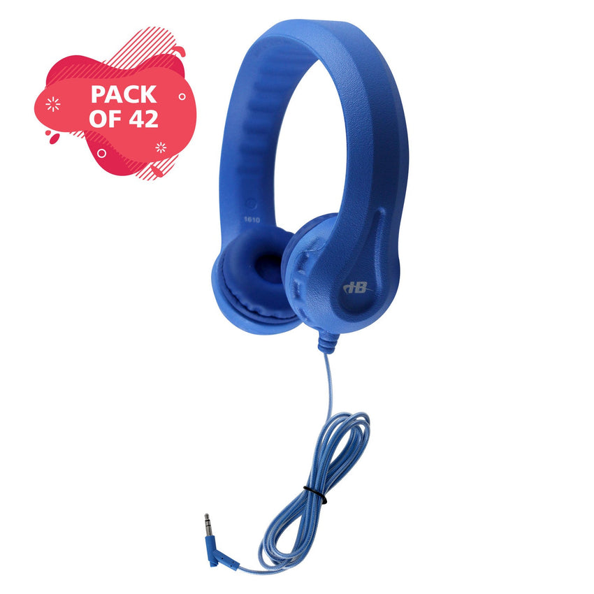 HamiltonBuhl USB - C Flex - Phones Virtually Indestructible EVA Foam Headphones – Black with Blue Ear Cushions - 42 Pack (HML - KIDS - XXX - 42) - SchoolOutlet