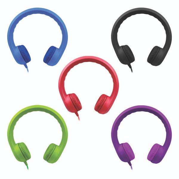 HamiltonBuhl Flex - Phones Virtually Indestructible Foam Headphones - Color Pack - BLUE, BLACK, RED, GREEN and PURPLE (HML - KIDS - C5) - SchoolOutlet