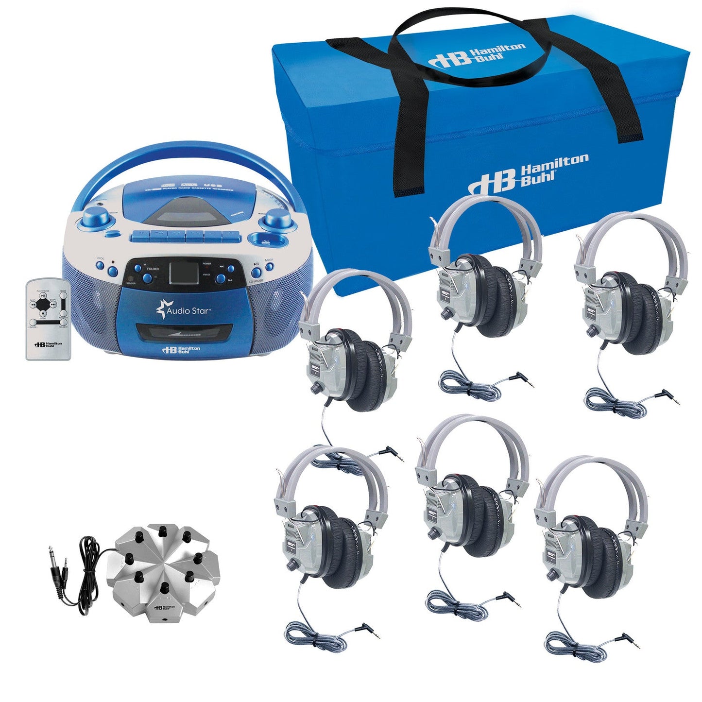 HamiltonBuhl AudioStar 6 - Station Listening Center with USB, CD, Cassette, Radio, CD/Tape - to - MP3 Converter Media Center and 6 Deluxe Headsets (HML - LCAS2) - SchoolOutlet