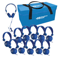 HamiltonBuhl Lab Pack - 12 Blue Favoritz Headsets with In-Line Microphone and TRRS Plug in a Small Carry Case (HML-LCP-12FVBL)
