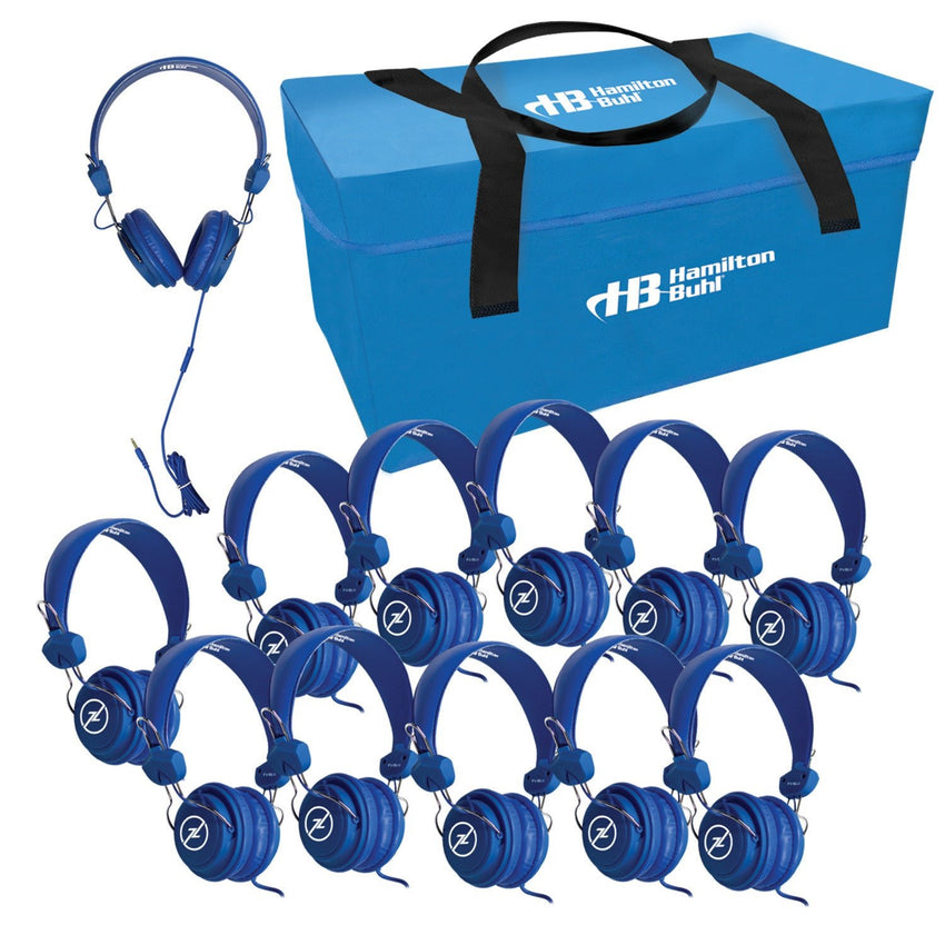 HamiltonBuhl Lab Pack - 12 Blue Favoritz Headsets with In - Line Microphone and TRRS Plug in a Small Carry Case (HML - LCP - 12FVBL) - SchoolOutlet