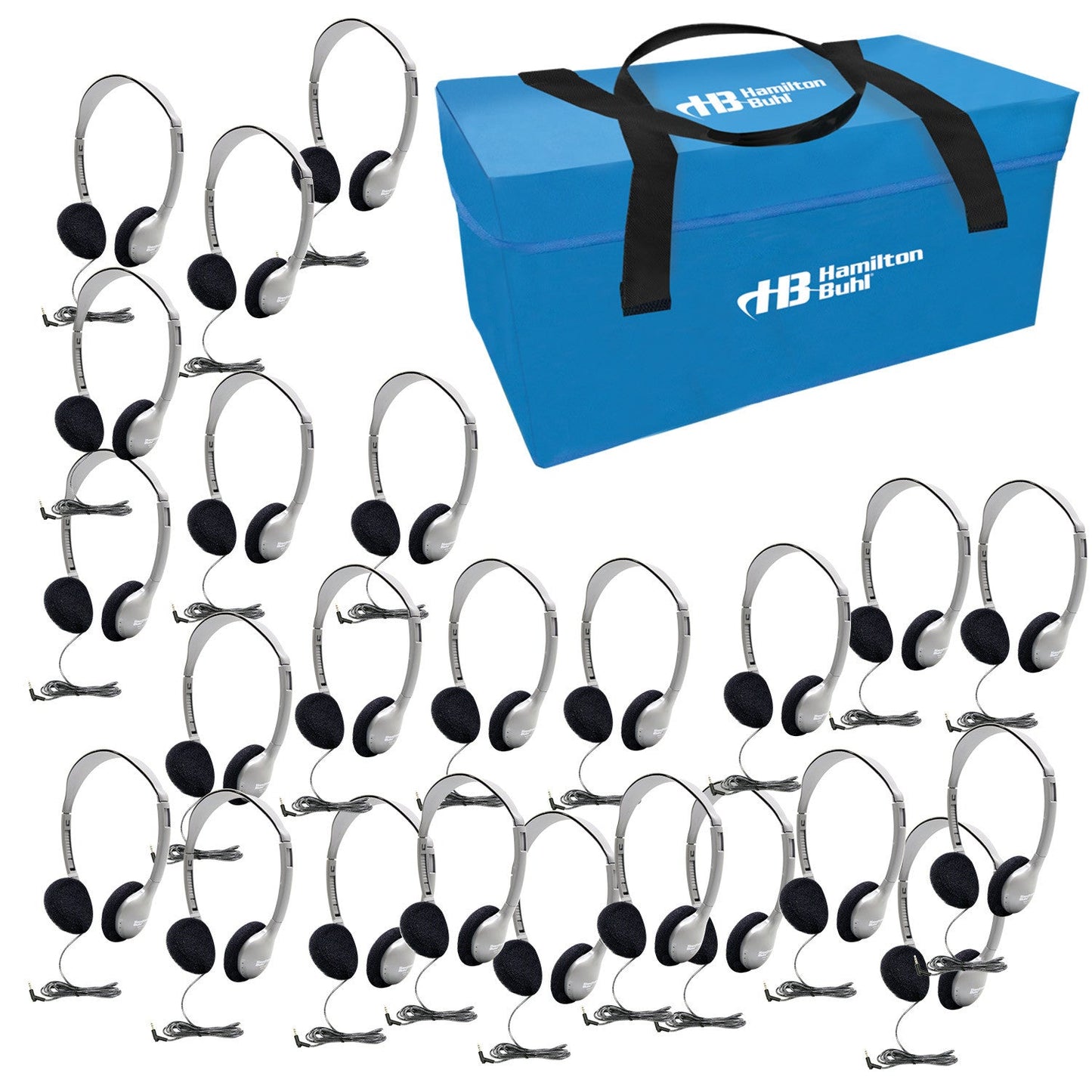 HamiltonBuhl Lab Pack with 24 SchoolMate HA2 Personal - Sized Headphones and Carry Case (HML - LCP/24/HA2 - XXX) - SchoolOutlet