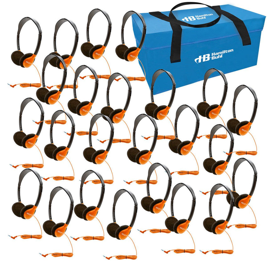 HamiltonBuhl Lab Pack with 24 SchoolMate HA2 Personal - Sized Headphones and Carry Case (HML - LCP/24/HA2 - XXX) - SchoolOutlet