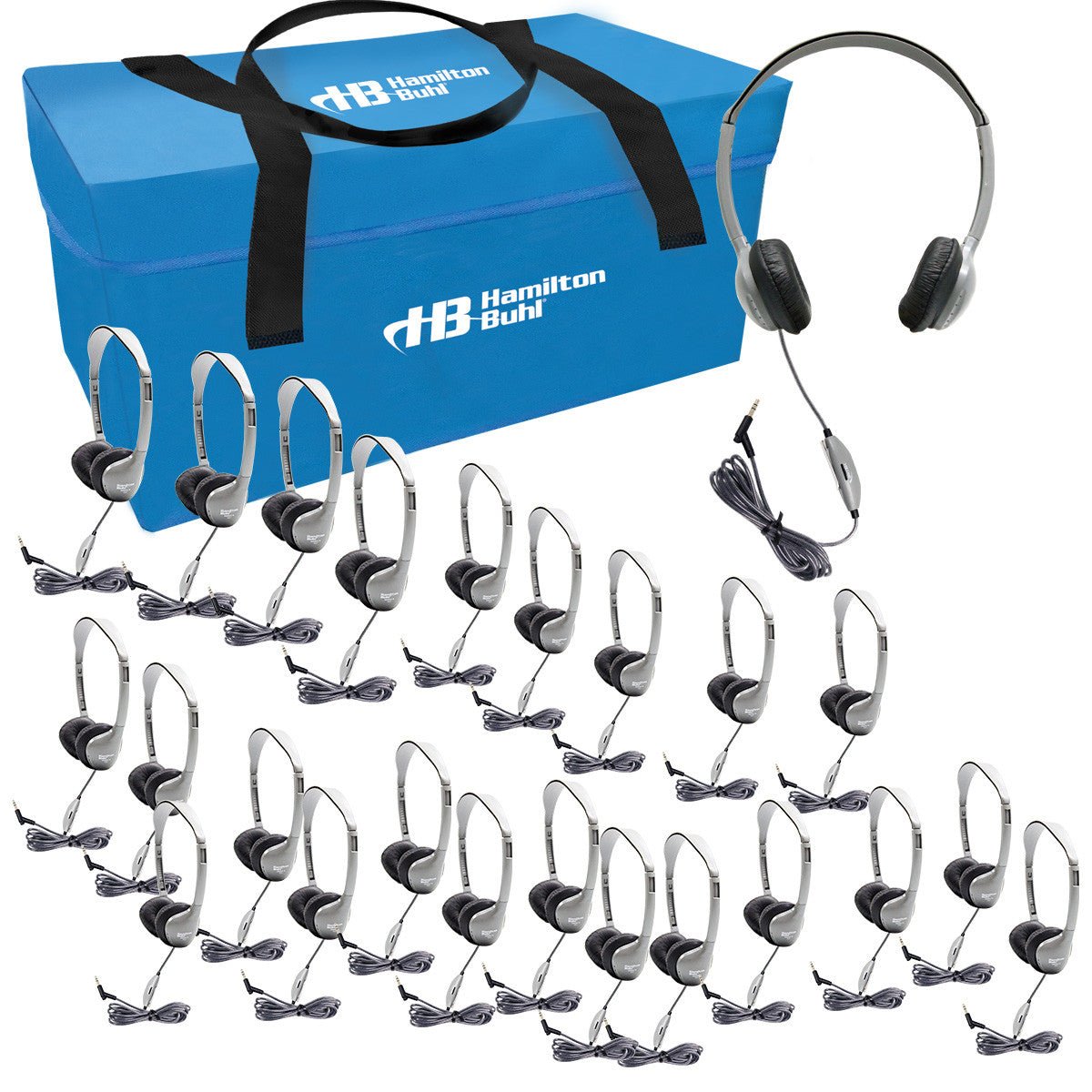HamiltonBuhl Lab Pack, 24 SchoolMate MS2LV Personal - SIzed Headphones in a Carry Case (HML - LCP/24/MS2LV) - SchoolOutlet
