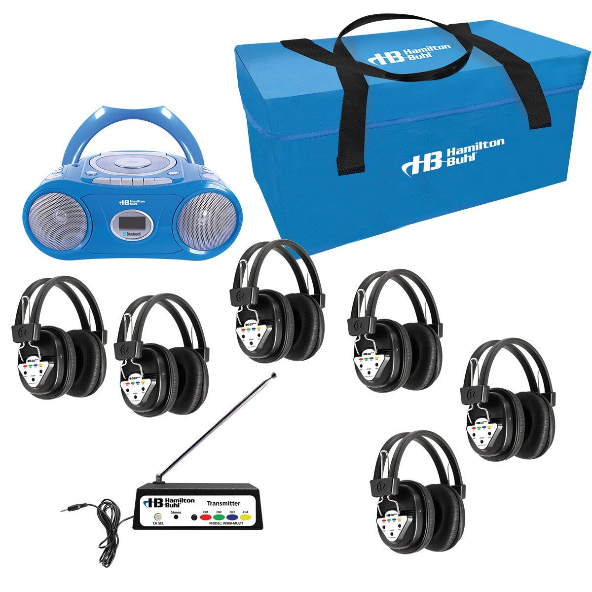 HamiltonBhul Wireless 6 - Person Listening Center with Bluetooth, CD/Cassette/FM Boombox (HML - LCP/CD385/906) - SchoolOutlet